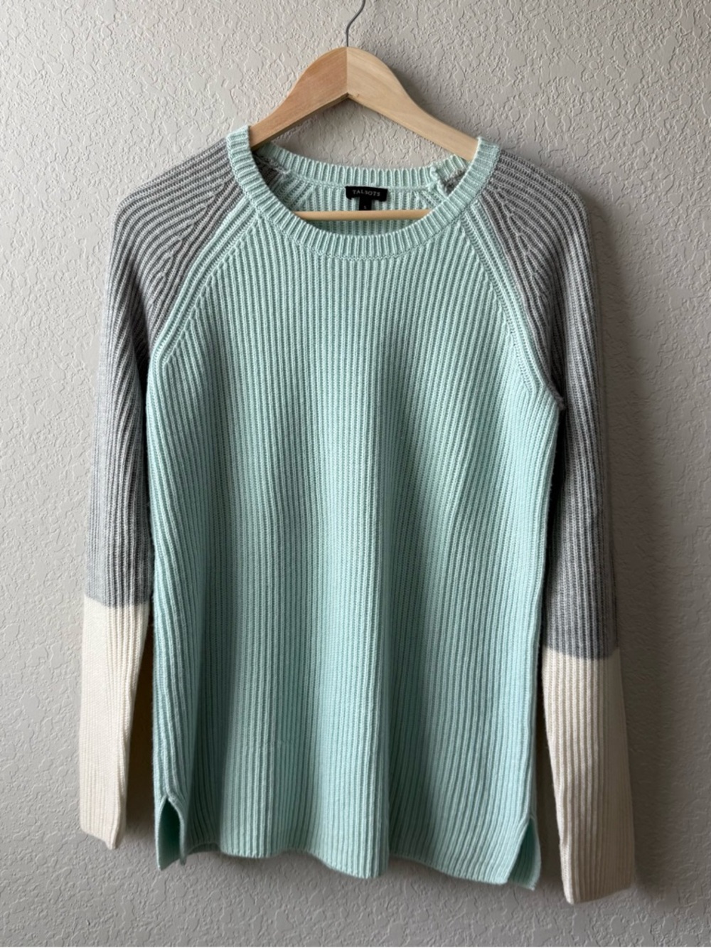 Talbots Mint Green Ribbed Wool Blend Knit Sweater